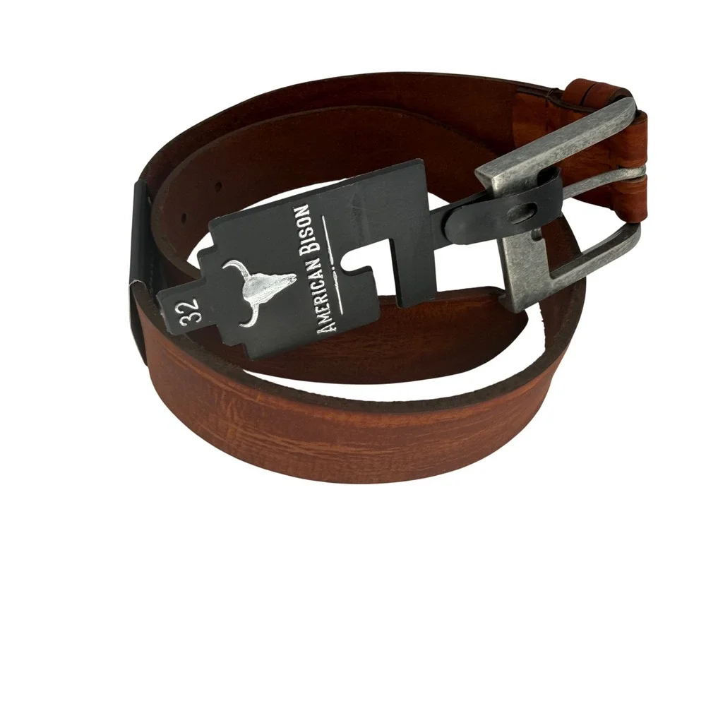 American Bison Cognac Leather Belt Rugged Americana Western Heritage Size 32‎